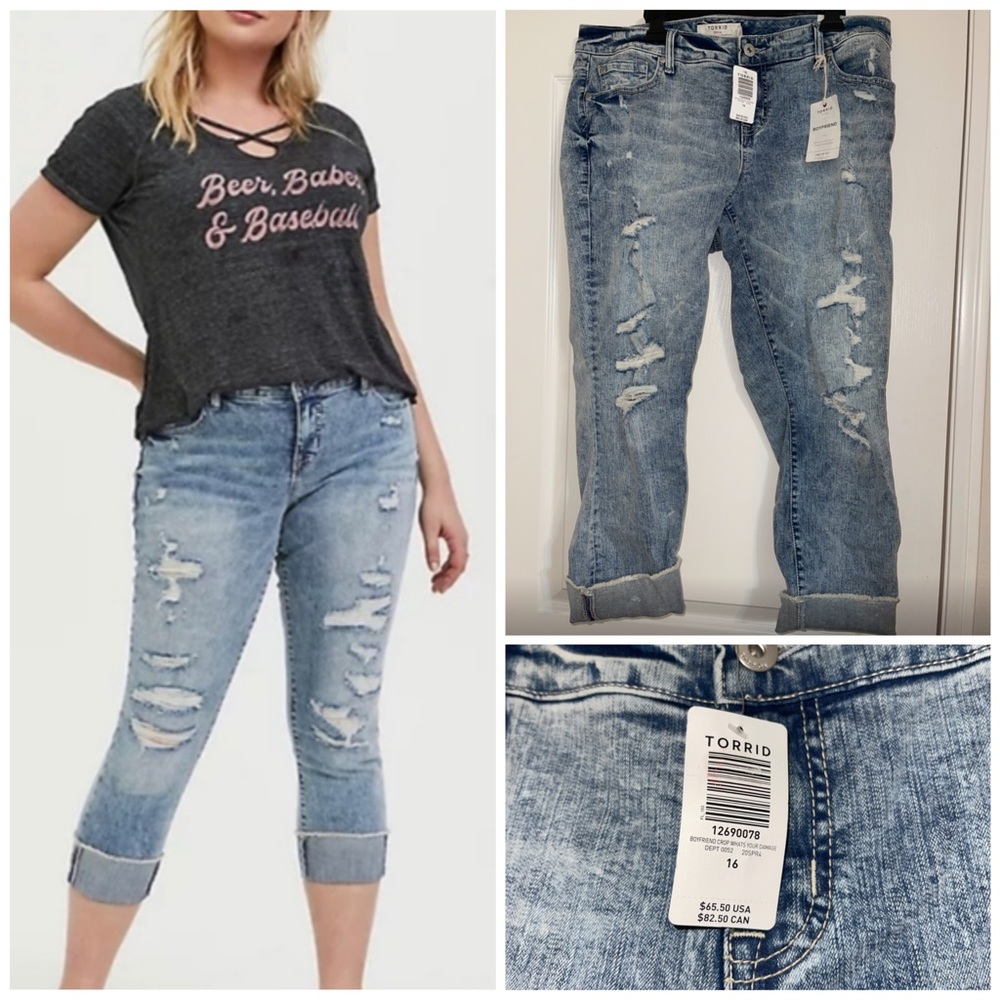 Torrid Lt.Wash Vintage Stretch Crop Boyfriend Jeans